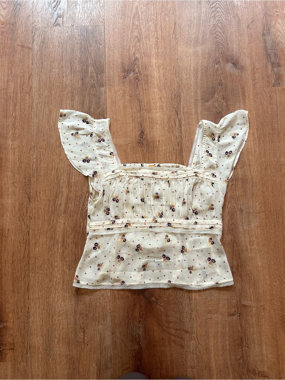 Free People Prairie Field Top - Cream Floral Lace-Trim - Picture 4 of 9